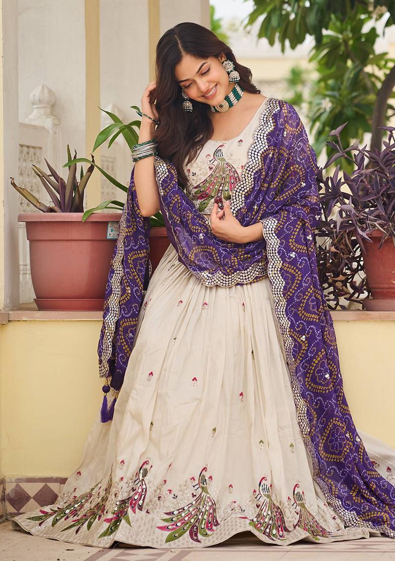 White Embroidered Silk Lehenga Choli With Dupatta