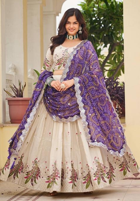 White Embroidered Silk Lehenga Choli With Dupatta