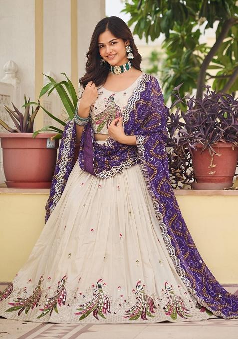 White Embroidered Silk Lehenga Choli With Dupatta