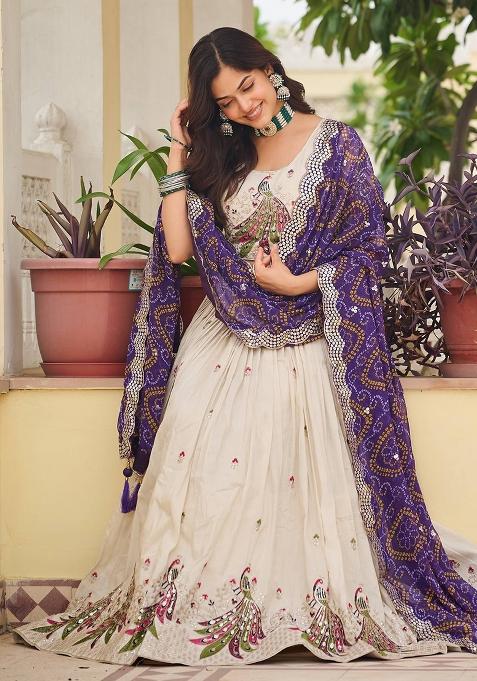 White Embroidered Silk Lehenga Choli With Dupatta