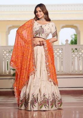 White Embroidered Silk Lehenga Choli With Dupatta