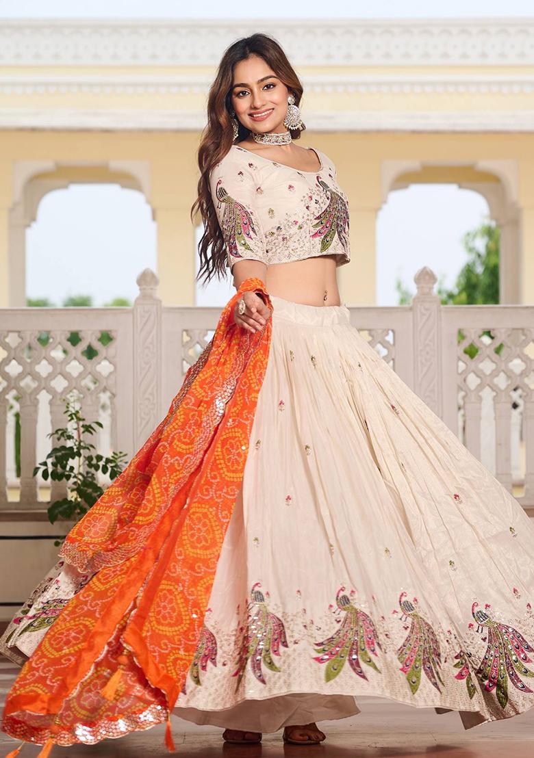 White Embroidered Silk Lehenga Choli With Dupatta