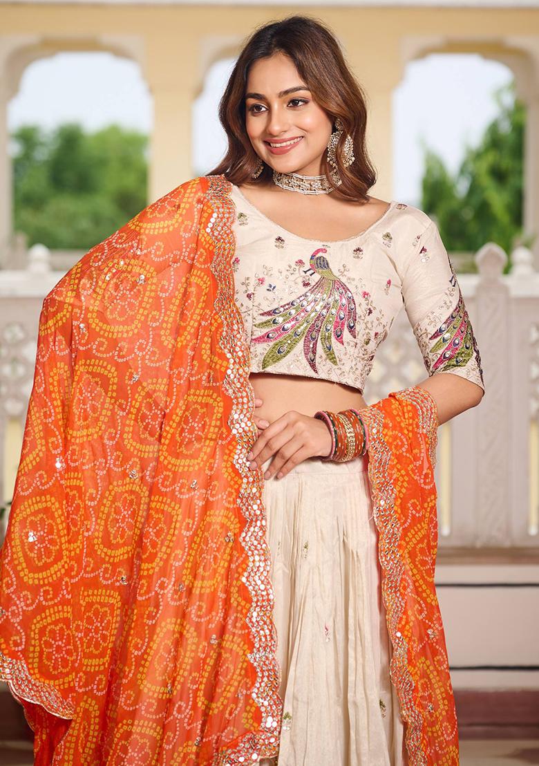 White Embroidered Silk Lehenga Choli With Dupatta
