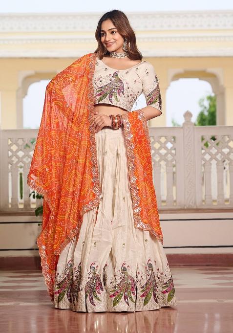 White Embroidered Silk Lehenga Choli With Dupatta