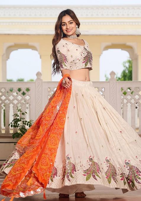 White Embroidered Silk Lehenga Choli With Dupatta