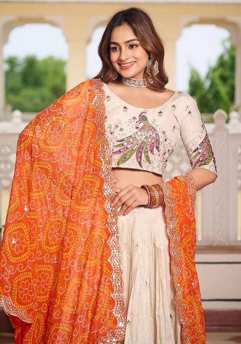 White Embroidered Silk Lehenga Choli With Dupatta