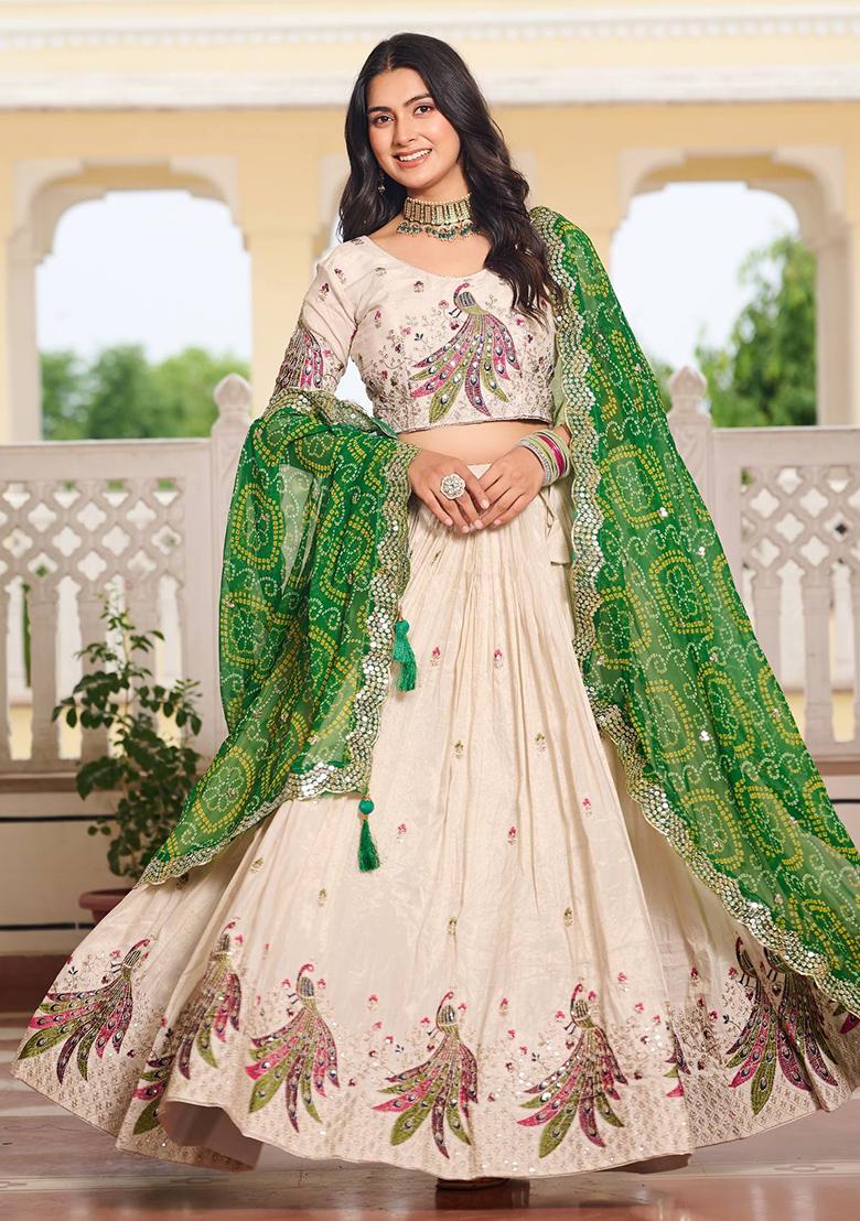 White Embroidered Silk Lehenga Choli With Dupatta