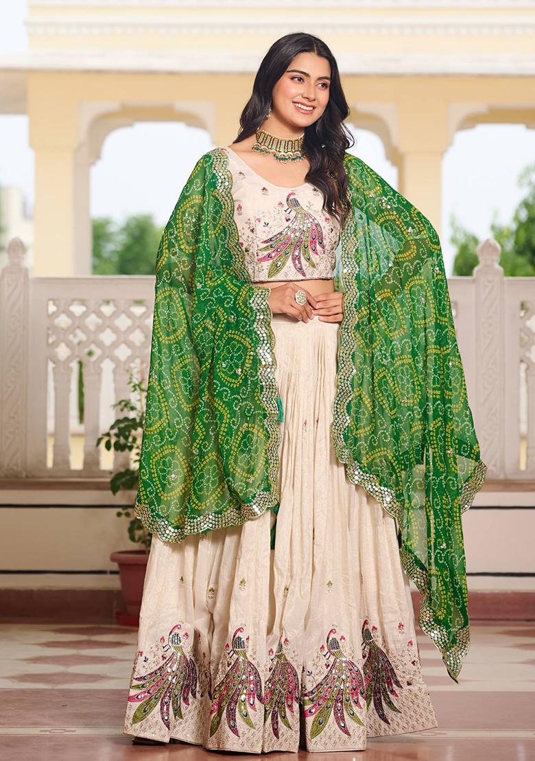 White Embroidered Silk Lehenga Choli With Dupatta