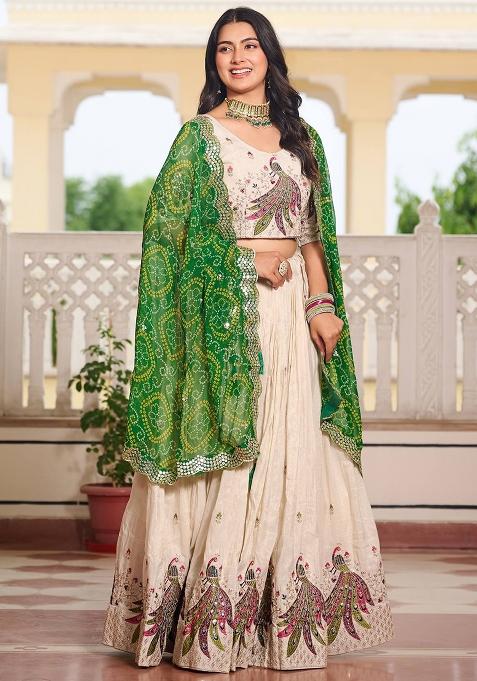 White Embroidered Silk Lehenga Choli With Dupatta