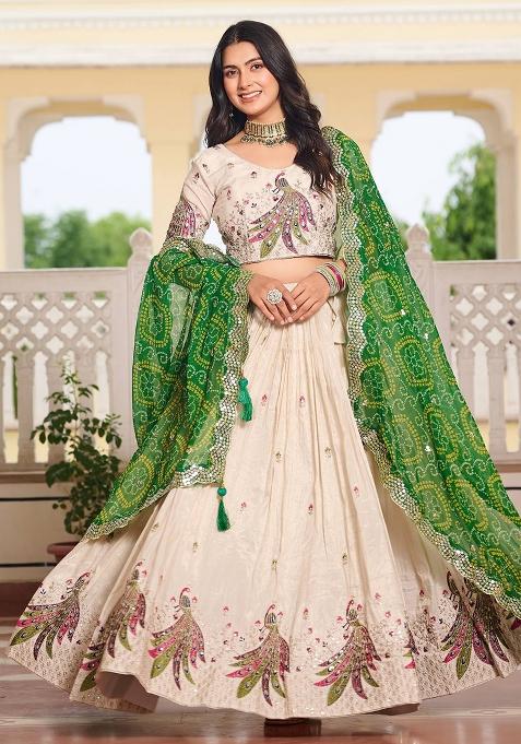 White Embroidered Silk Lehenga Choli With Dupatta