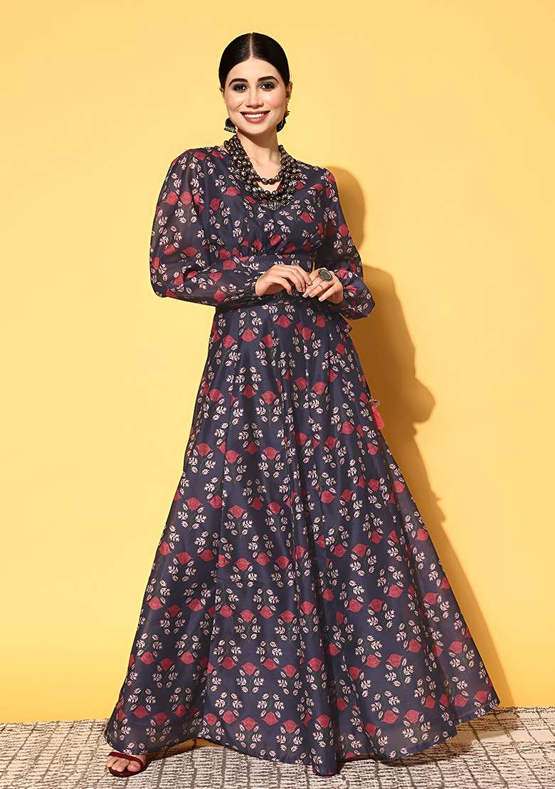 Blue Digital Printed Silk Blend Lehenga Set for Diwali and Festive Wear - Indya