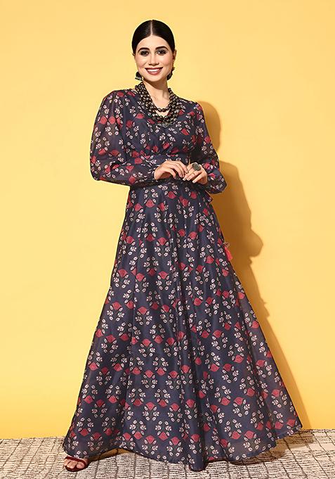 Blue Digital Printed Silk Lehenga Set — view on Indya