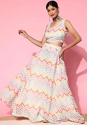 Multi Color Digital Printed Silk Lehenga Set