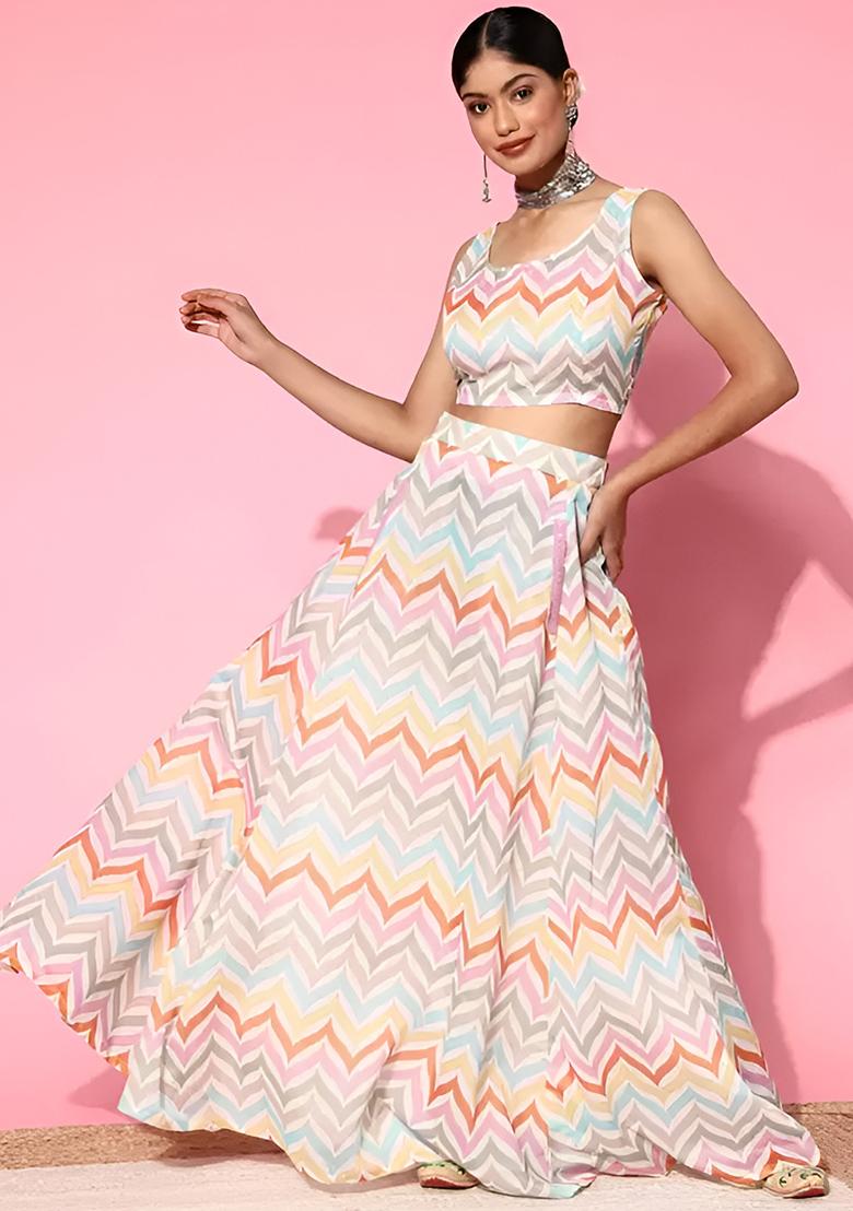 Multi Color Digital Printed Silk Lehenga Set