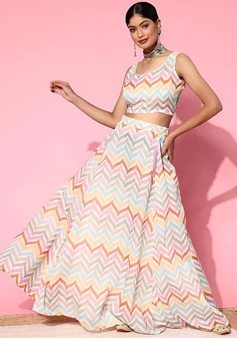 Multi Color Digital Printed Silk Lehenga Set