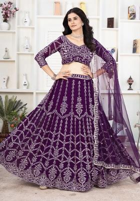 Purple Sequence Embroidery Georgette Lehenga Set With Dupatta