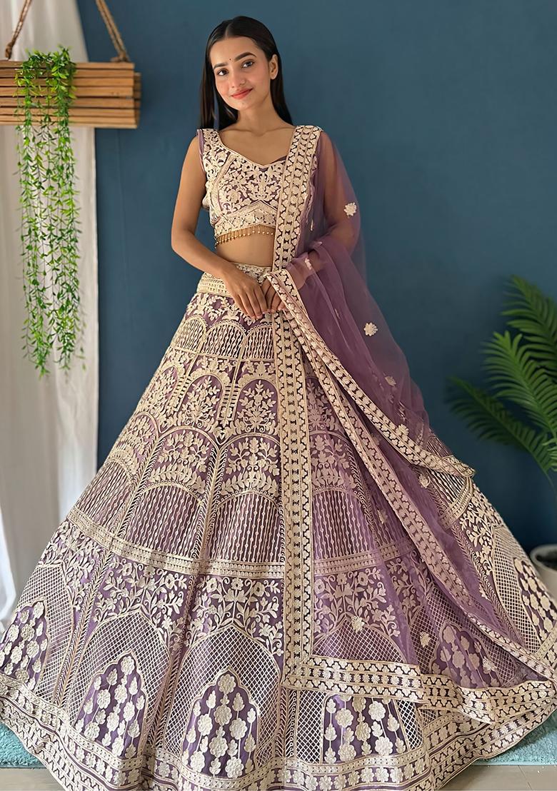 Purple Sequence Embroidery Silk Lehenga Set With Dupatta