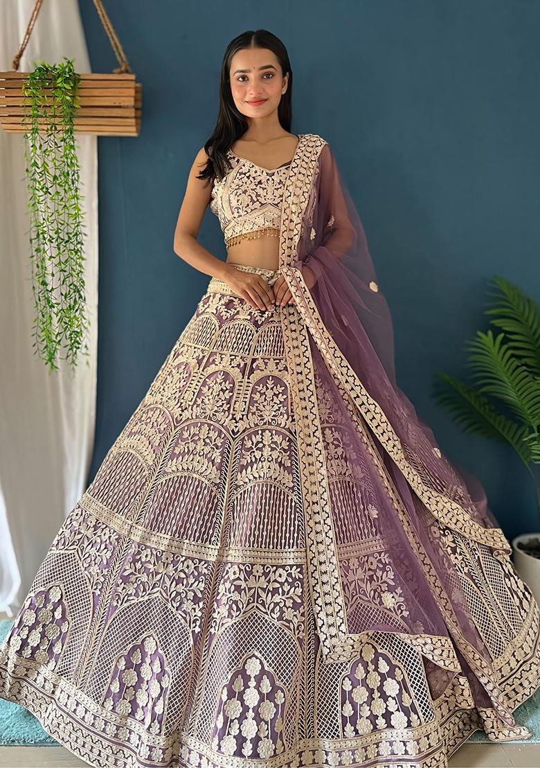 Purple Sequence Embroidery Silk Lehenga Set With Dupatta