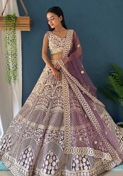 Purple Sequence Embroidery Silk Lehenga Set With Dupatta