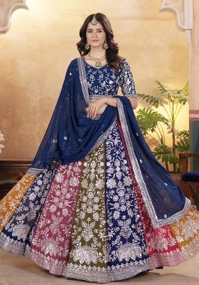 Multi Color Sequence Embroidery Georgette Lehenga Set With Dupatta