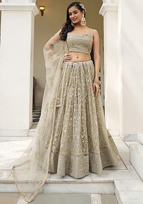 Ivory Sequin Zari Embroidered Butterfly Net Lehenga Set