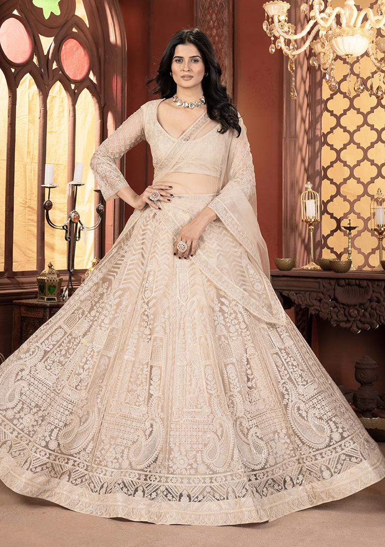 White Sequence Embroidery Net Lehenga Set With Dupatta