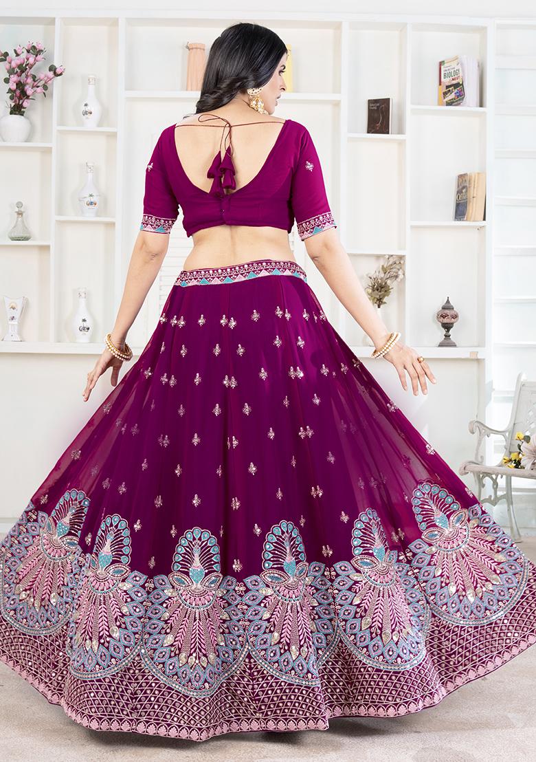 Maroon Sequence Embroidery Net Lehenga Set With Dupatta
