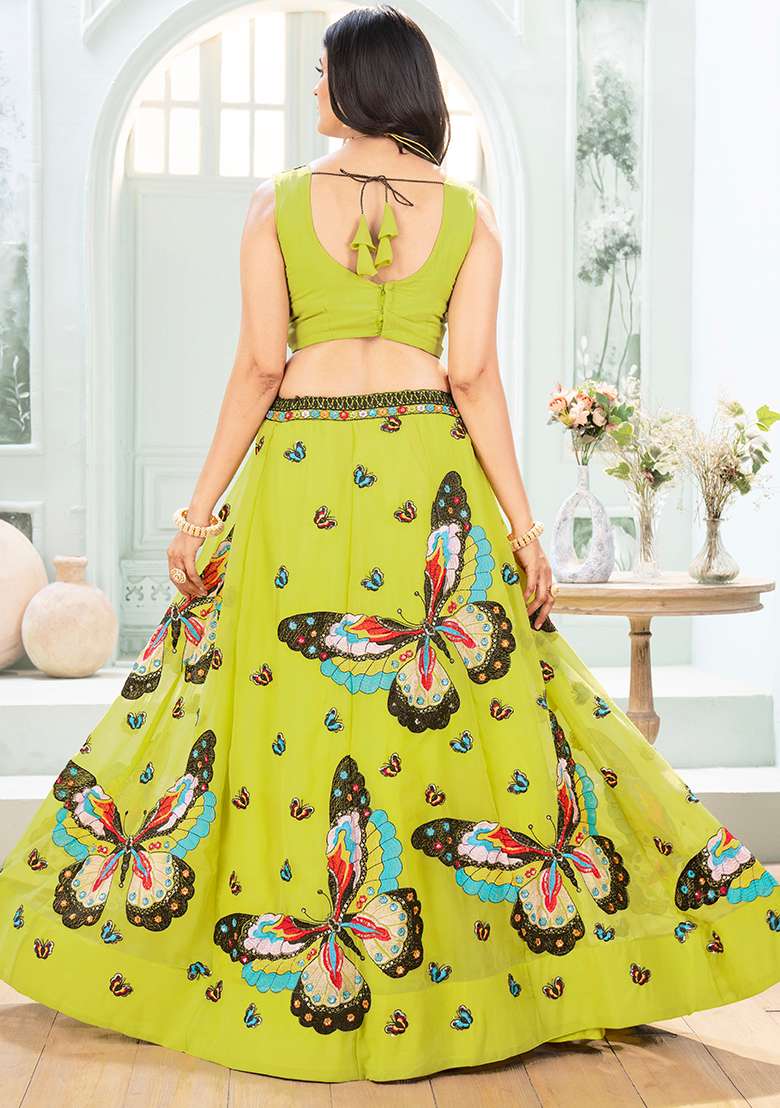 Green Sequence With Dupatta Georgette Lehenga Set with Embroidery for Diwali | Wedding & Festive Wear - Indya