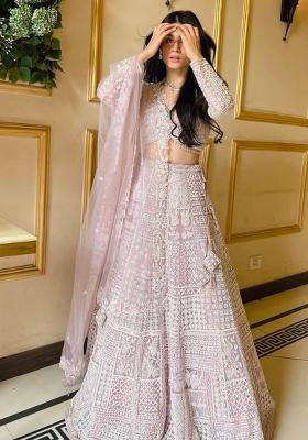 Multi Color Embroidered Net Lehenga Set With Dupatta