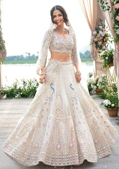 Multi Color Embroidered Net Lehenga Set With Dupatta