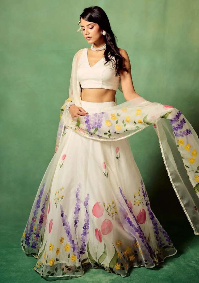 Multi Color With Dupatta Silk Blend Lehenga Set with Embroidered for Diwali | Wedding & Festive Wear - Indya