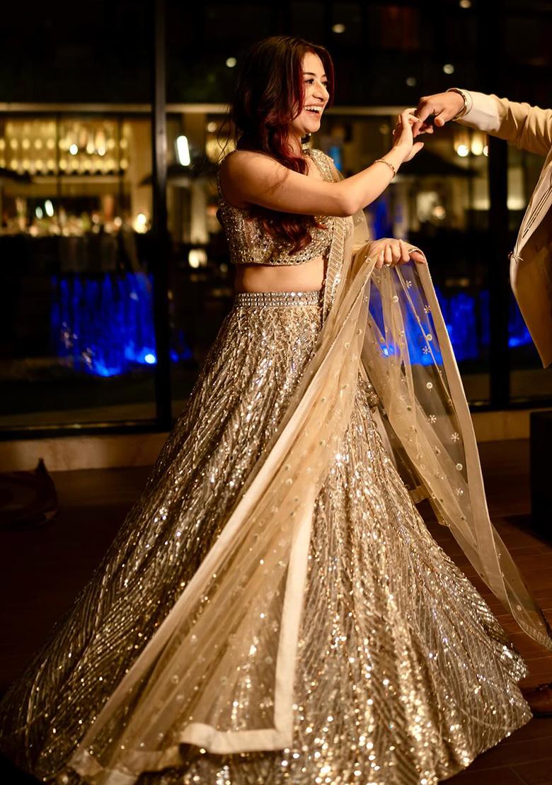 Multi Color Embroidered Silk Lehenga Set With Dupatta - Indya