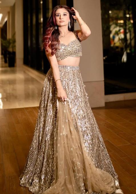 Multi Color Embroidered Silk Lehenga Set With Dupatta