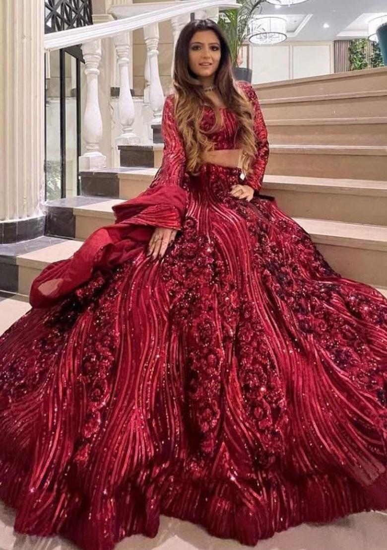 Multi Color Embroidered Net Lehenga Set With Dupatta - Indya