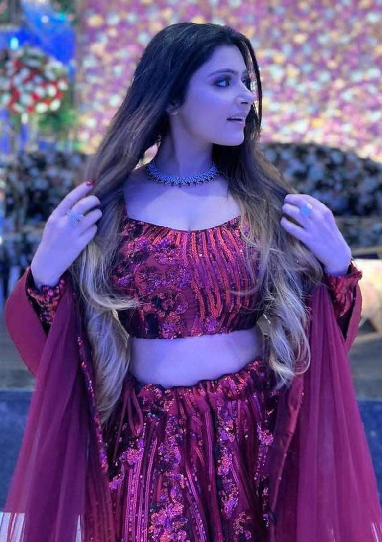 Multi Color Embroidered Net Lehenga Set With Dupatta - Indya