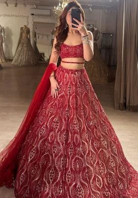 Multi Color Embroidered Net Lehenga Set With Dupatta