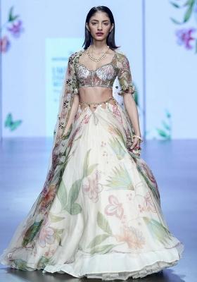 Multi Color Printed Silk Lehenga Set With Dupatta