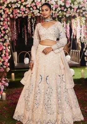 Multi Color Embroidered Net Lehenga Set With Dupatta