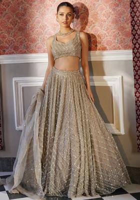 Multi Color Embroidered Silk Lehenga Set With Dupatta