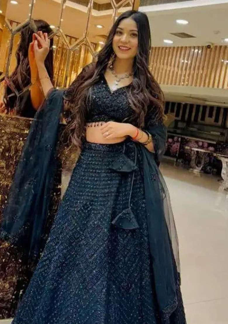 Multi Color Embroidered Net Lehenga Set With Dupatta for Diwali and Festive Wear - Indya