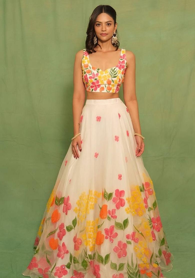 Multi Color Printed Silk Lehenga Set With Dupatta