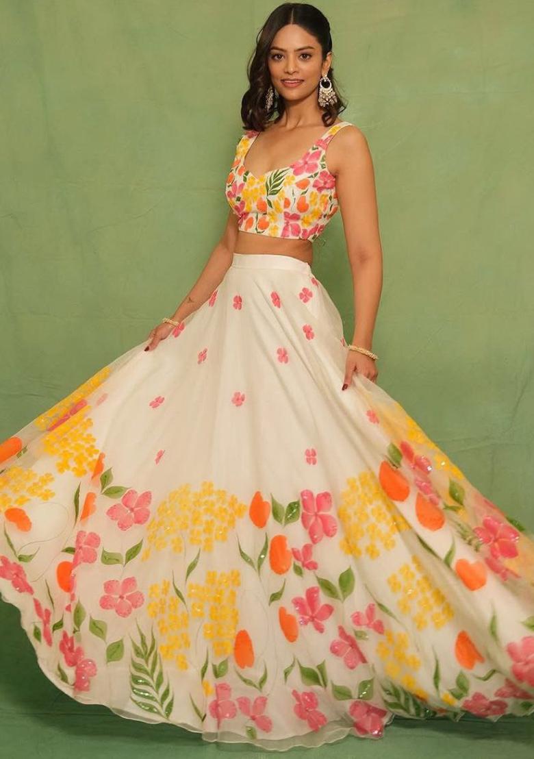 Multi Color Printed Silk Lehenga Set With Dupatta