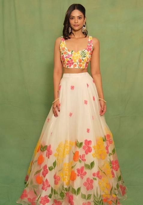 Multi Color Printed Silk Lehenga Set With Dupatta