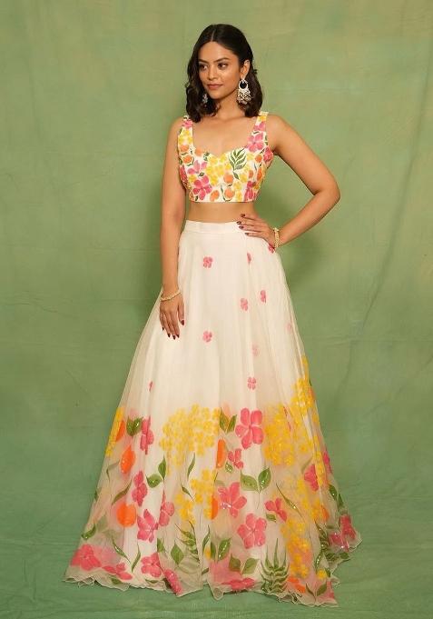 Multi Color Printed Silk Lehenga Set With Dupatta