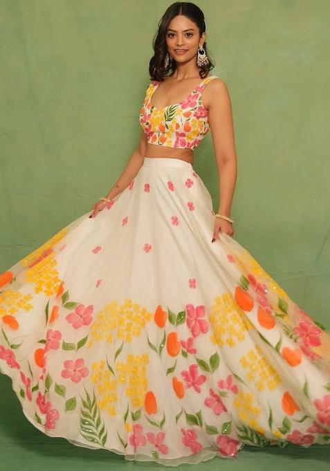 Multi Color Printed Silk Lehenga Set With Dupatta