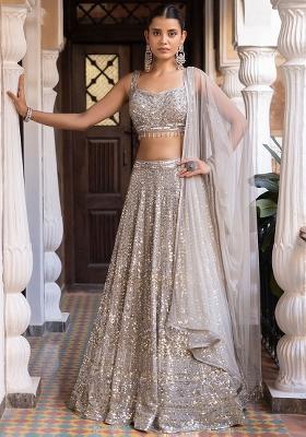 Multi Color Embroidered Silk Lehenga Set With Dupatta