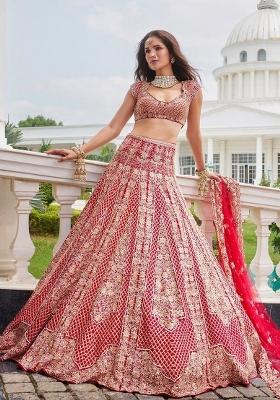 Multi Color Embroidered Net Lehenga Set With Dupatta