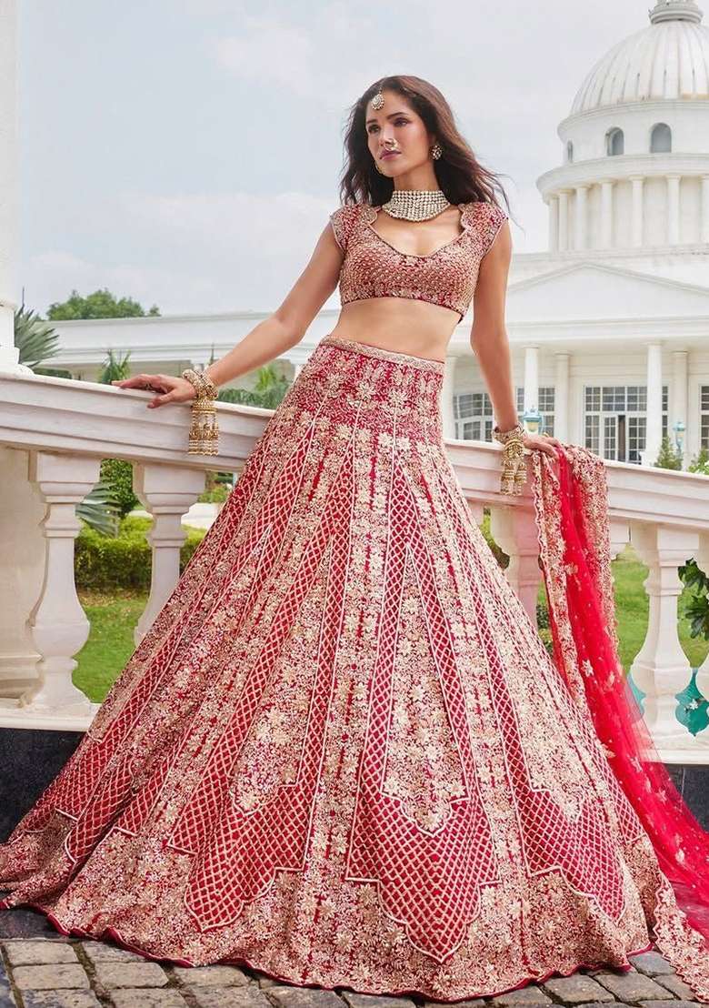 Multi Color Embroidered Net Lehenga Set With Dupatta for Diwali and Festive Wear - Indya