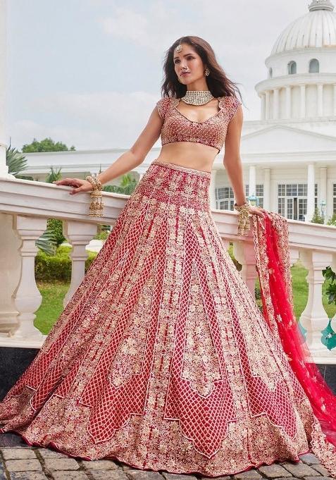 Multi Color Embroidered Net Lehenga Set With Dupatta