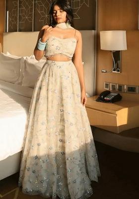 Multi Color Embroidered Silk Lehenga Set With Dupatta